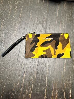 Michael Kors Bedford Camo Calf-Hair Wallet Wristlet with Gold Logo
